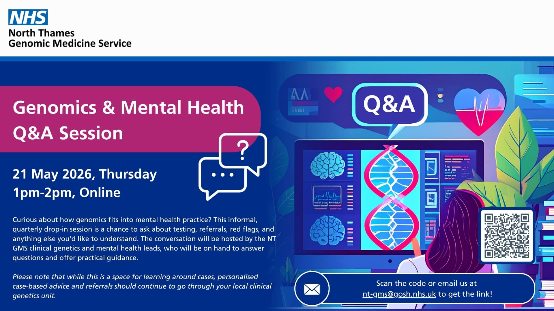 Genomics & Mental Health Question Time Poster 20260521 with event details